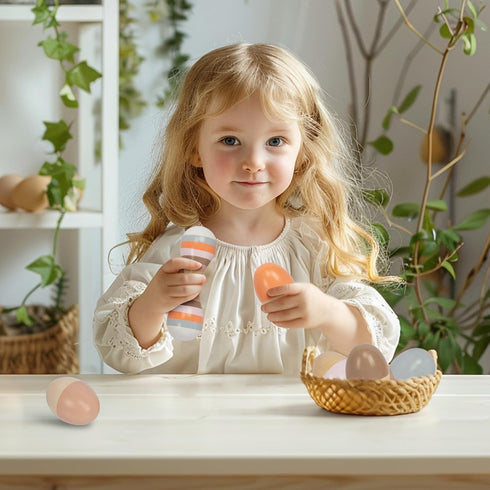 Set 5 of Colorful Wooden Egg Shakers for Kids