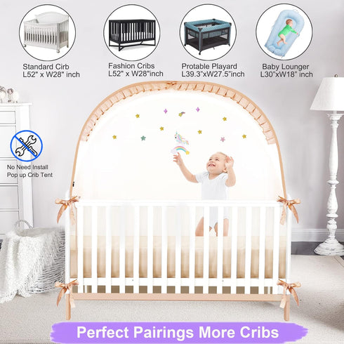 Pack Crib Tent to Keep Baby from Climbing Out, Wonderful Stars Breathable Pop-up Mosquito Net, Protable Baby Tent