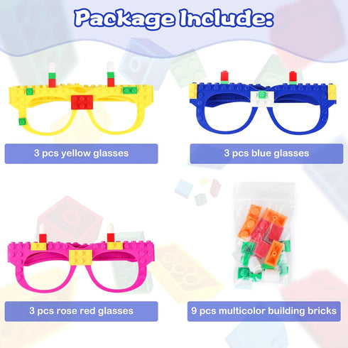 Hooqict 9 Pcs DIY Building Blocks Glasses, Party Supplies for Kids Adults Birthday Party Favors