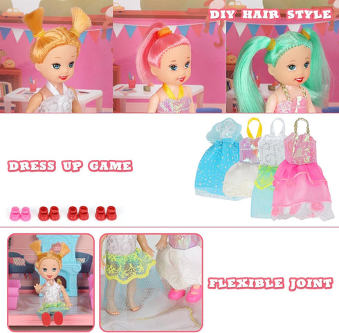 GirlDiary 4-Story 11 4 Set 3 4 5 6 7 8+ Doll House, Dream Dollhouse for Girls Pretend-Play DIY Dollhouse Kit - Rooms
