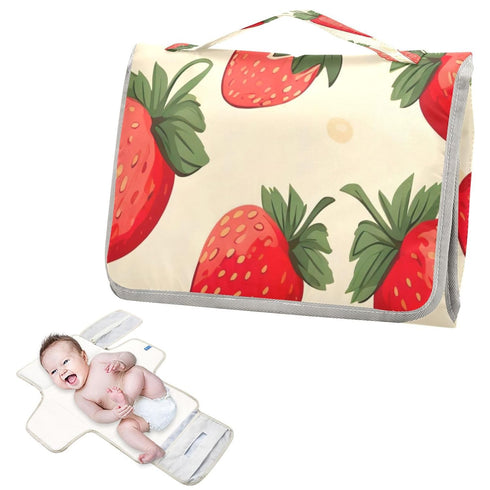 Flradish Lovely Strawberry Portable Diaper Changing Pad,Waterproof Lightweight & Foldable Travel Changing Pad