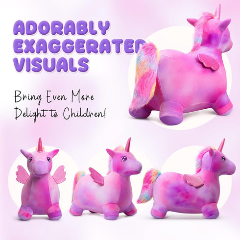 Unicorn Bouncy Horse Toys for 1-3 Year Old Girls, Plush Ride On Bouncy Animal for Indoor Outdoor Play
