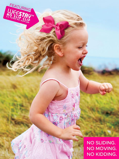 Handmade Light Pink Grosgrain Hair Bows for Girls - No-Slip Clip