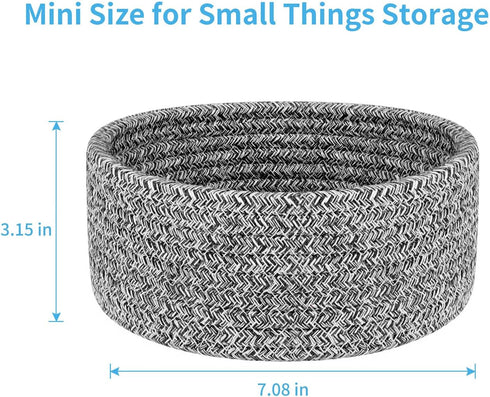 ABenkle 2 Pack Small Baskets, Cotton Rope Woven Basket, Cute Mini Tiny Storage Baskets, Decorative Boho Basket for Nursery Living Room Bedroom Montessori Shelf, Empty Gift Basket - Mixed Grey by ABenkle