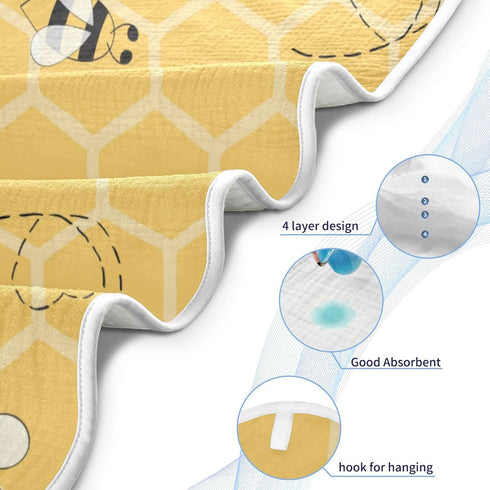 Honey Bees Baby Boys Girls Bath Towel Yellow Bumblebee Beehive Hooded Towels Newborn Toddlers Organic Cotton Washcloths Shower Beach Towel 30 x 30 Inch by Ceiurey