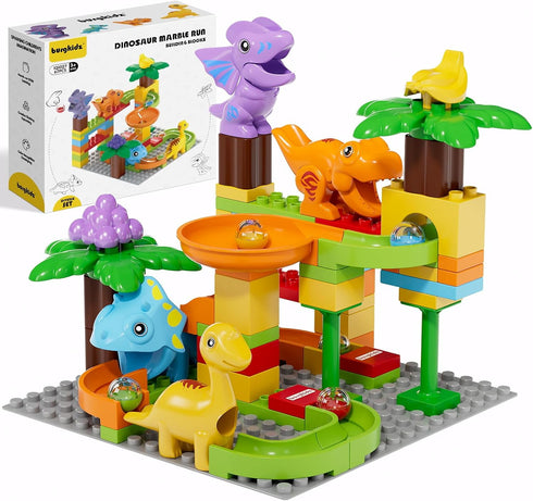 Kid Marble Run Building Blocks - Dinosaur Maze Puzzle Set, Compatible with Major Brands for Ages 3-8, 67PCS