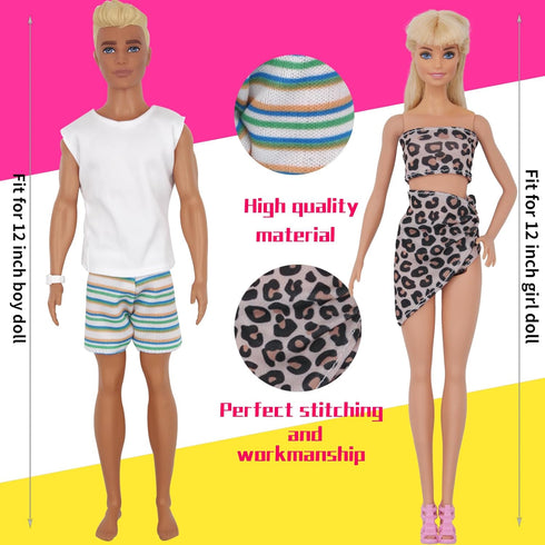 42Pcs Doll Clothes and Swimming Accessories for 12 inch Boy and Girl Dolls, Includes Bikini Swim Suit, Swim Trunks,