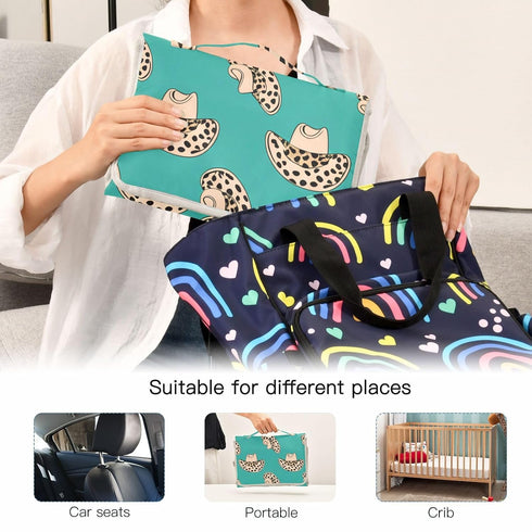 Kagirah Wild West Spots Pattern Portable Changing Pad with Built-in Pillow, Waterproof Foldable Baby Diaper Changing