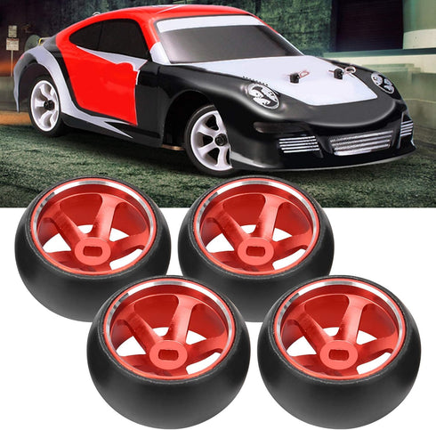 RC Wheel Tire, 4Pcs Aluminum Alloy Spare Parts for ini-Q Mini-D/Wltoys K969 1/28 RC Car, Red