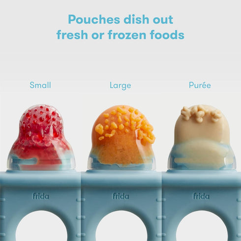 Frida Baby 3 Count Push Pop Feeder, Silicone Baby Fruit Food Feeder for Fresh + Frozen Foods, BPA Free, Blue