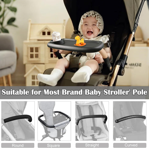 Wanateber Universal Stroller Snack Tray, Double-Layer Removable Stroller Snack Tray Attachment with Strollers Cup