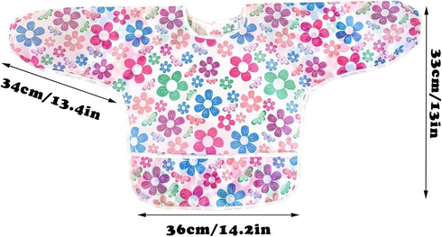 3 Pack 6-24-36 PandaEar Waterproof Baby Long Sleeve Bibs for Girls, Lightweight Toddler Art Smock with Catch-All