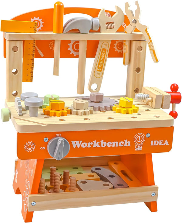 Kids Tool Bench with 39 Accessories, 6 Tools, Multi-Function Educational Workbench Gift for Boys, Girls Age 2-5
