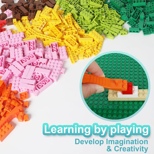 Class Building Bricks 500 Pieces & 2PCS Base Plate, Building Blocks Box Set Compatible with Lego Classic