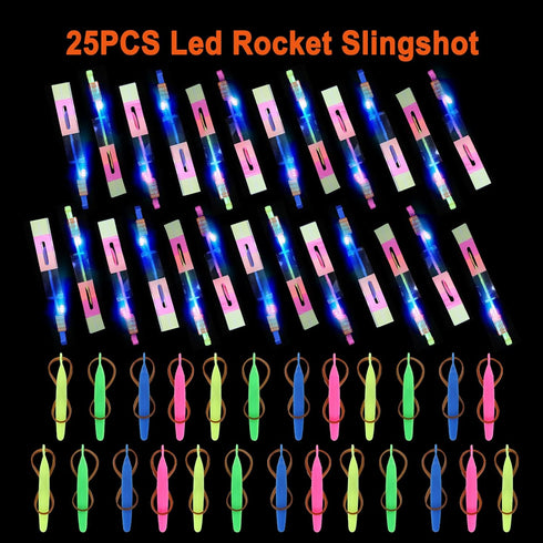 25 Sets LED Flying Set, 25 Slingshot + 25 Glow Helicopter - 50 Pcs, Glow in The Dark Party Favors for Kids 4-12