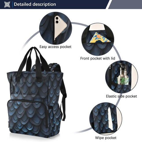WELLDAY Backpack, Diaper Bag Dragon Scales Baby Diaper Bag - Waterproof Multifunction Travel Diaper Bag with Pacifier