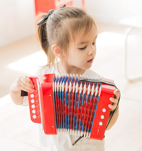 Tosnail Kids Accordion Toy - 10 Keys Buttons Control Mini Musical Instruments for Children - Red