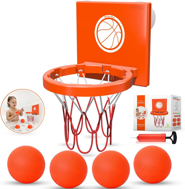 Bath Toys - Bathtub Basketball Hoop for Kids, Mold Free with 3 Strong Suction Cups and 4 Soft Balls - Fun Bath Toys