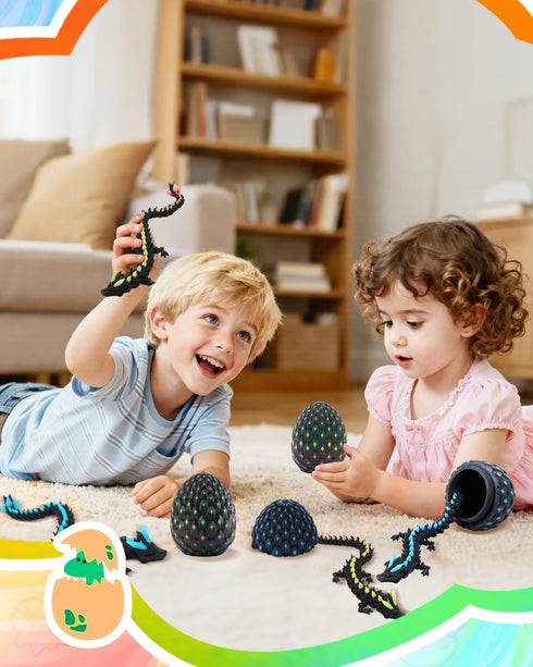 HUWUV 3D Cool,2PC Printed Easter Dragon Eggs Rainbow & Blue Glow in The Dark Articulated Crystal Animals Fidget