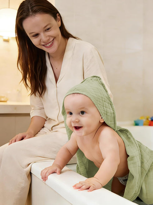 YOYOO 3 Pack 100% 32x32 Inch Muslin Hooded Baby Bath Towels - Cotton Ultra-Soft Towels for Newborns, Infants, Toddlers