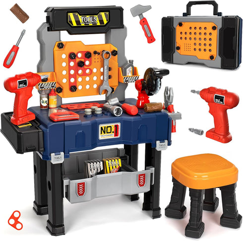 Kids Tool Bench Set with Electric Drill and Chair,Construction Workbench Toys for