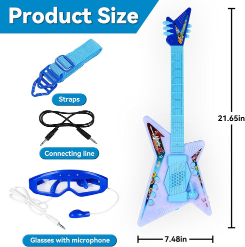 KAYOMIPE Set Guitar and Microphone Play with Glasses,Music Toys with Music&Light,Kids Karaoke Machine,Music Instruments
