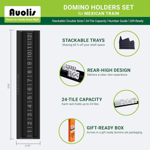 Set 4 24-Tile Domino Holders for Mexican Train, of Stackable Trays, Capacity Each, Plastic Racks for Family Game Night