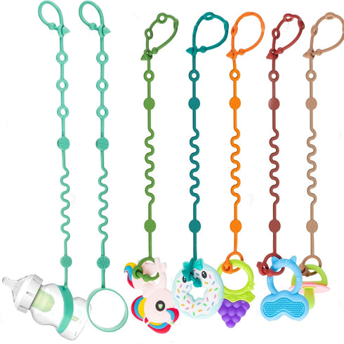 Toy Straps for Baby, Adjustable Holder for Stroller Accessories, Silicone Tether Pacifier Clip, 7-Pack