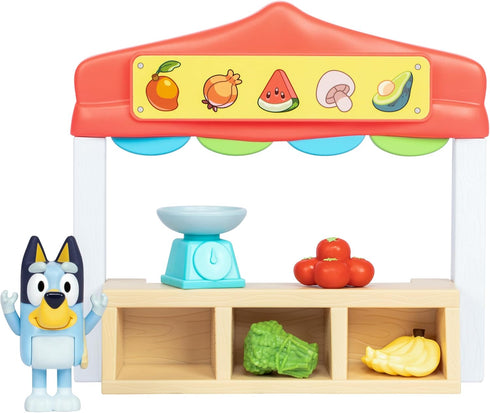 Bluey Mini Playsets Farmers Market Playset with Articulated Figure, Shopping Bag, and Accessories