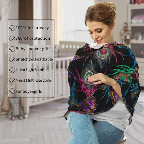 Schgap Colorful Feathers Car Seat Cover Canopy for Baby Nursing Cover Breastfeeding Baby Carrier Cover Stroller Cover