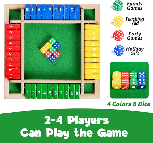 Pesnftr Game,2-4 Kids,8 Shut The Box Player Family Wooden Board Games,Family Math Games for Adults and Dices Classics