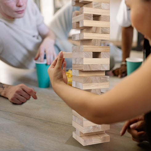 3.2 60pcs GOTHINK Giant Tumble Tower Game, Large Tumbling Tower Stacking to Over FT Wooden Jumbo Blocks for Outside