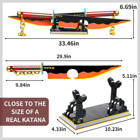 Cosplay Anime Swords Building Set - Double Blade Tengen Uzui Katana Block with Stand Model Kits for Ages 6+