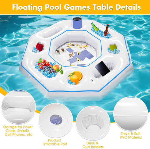 Lanathel Octagonal Inflatable Game Table with Waterproof Playing Cards, Inflatable Pool Bar Games for Adults, Floating