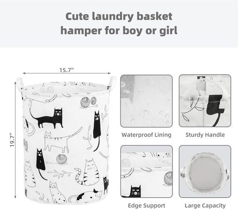 Foldable Baby Laundry Basket Hamper for Nursery Girl Boy kids Clothes laundry hamper basket Portable Tall Collapsible Cute Laundry Basket Organizer, Nursery Storage Basket with Handles (Animal Cats) by QiANBiRD