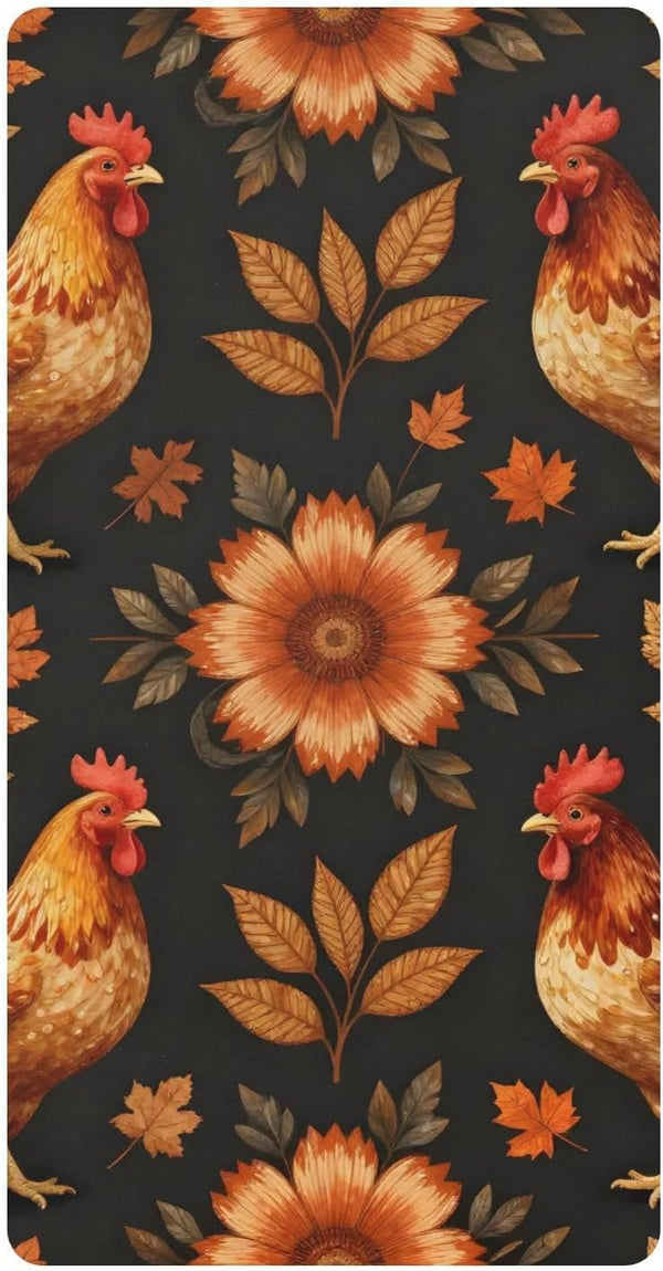 CZXW Rooster Hen Floral Design Crib Sheets Fitted 52" x 28" Natural Cotton