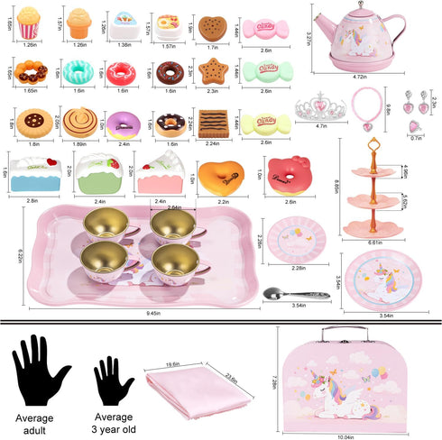 Set 49PCS Teaset 3-8 iAOVUEBY Tea Party for Little Girls, Princess Tea Time Toys Including Dessert Carrying Case, Kids