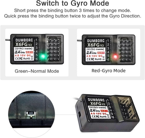 2 X6FG(Built 6 2.4GHz X6/X4/X5/X6PM-350 ATA HOBBY DUMBORC Pcs in Gyro) Channels RC Receiver for DUMBORC Transmitter RC