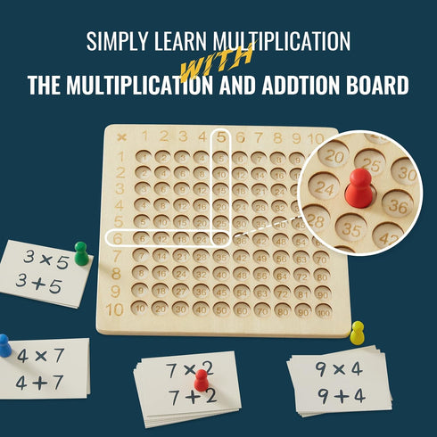 Asweets 2 in 1 Wooden Montessori Board Game - Educational Math Table Game for Addition and Multiplication, Double-Sided
