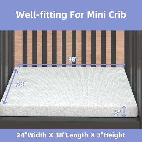 3"x24"x38" 38" Lx24 Mini Mattress, W Premium Foam Mattress, Waterproof Soft Breathable Outer Cover, White