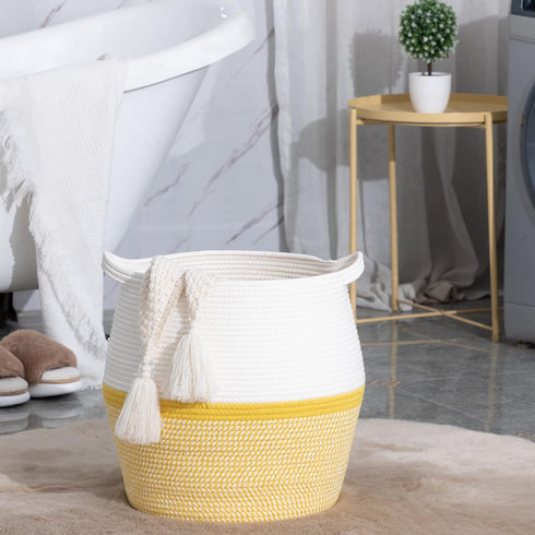 Storage(17"x17"),Large KAKAMAY Woven Baskets for Cotton Rope Woven Baby Laundry Hamper,Collapsible Laundry Basket
