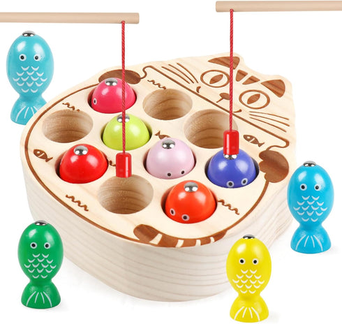 Wooden Magnetic Fishing Game for Toddlers 1-3 - Montessori Learning Toys for Fine Motor Skills, Birthday Gift