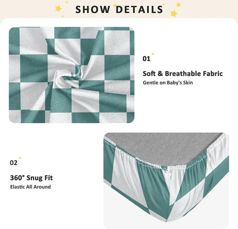 CZXW 52" 28" Checkered Blue White Crib Sheets Fitted x Natural Cotton Soft & Breathable for Baby Crib Mattress