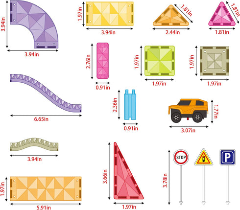 60pc Set 3 PTMR60 PicassoTiles Magnetic Tile Race Car Track STEM Construction Road Kit Building Blocks for Kids