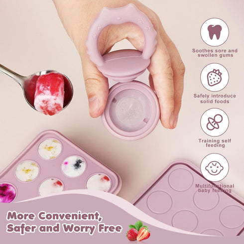 3 Baby Fruit Food Feeder Breastmilk Popsicle Molds, Silicone Food Freezer Tray for Cooling Teething Relief, Baby Food