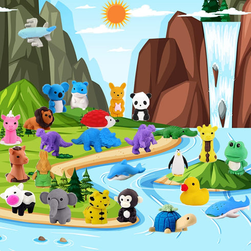 110Pcs Animal Erasers Kids Pencil Erasers Bulk - Mini Animal Food Toys, Classroom Rewards, Game Prizes