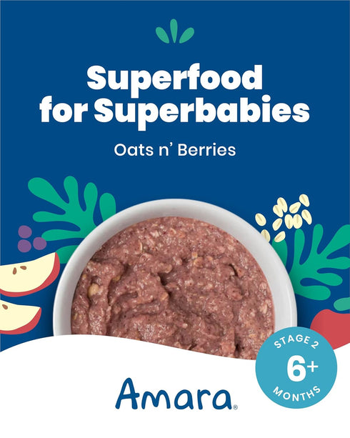 2 5 3.5oz Amara Organic Baby Food - Stage - Oats & Berries - Baby Cereal to Mix With Breastmilk & Water - Shelf Stable