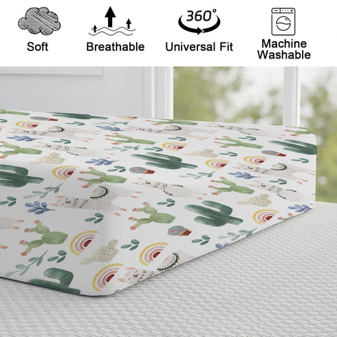Funny Llama Changing Pad Cover, Cactus Leaves Rainbow Diaper Sheets for Boys Girls, 32"x16" Soft Cover