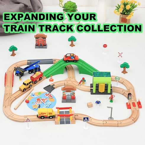 Car Wash Station Playset Toy for Wooden Train Track, Creative Pretend Play Toy Vehicles Accessory for Toddlers