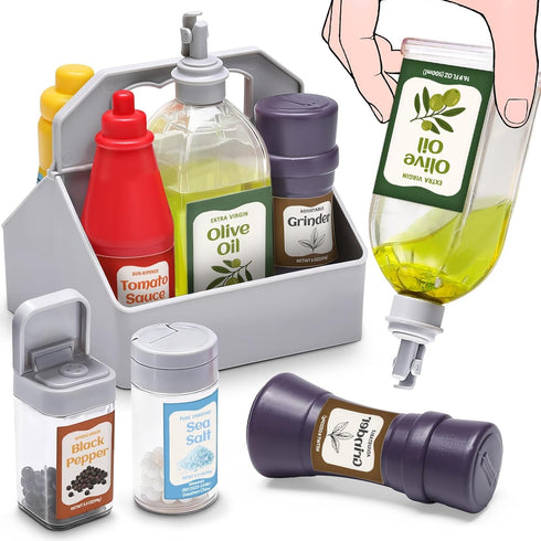 MOEAWS 6 Pcs Condiment Toys with Storage Rack and Gift Box, Play Food